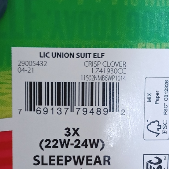 Elf Christmas Union Suit Adult Onesie Pajamas 3X - Picture 7 of 7